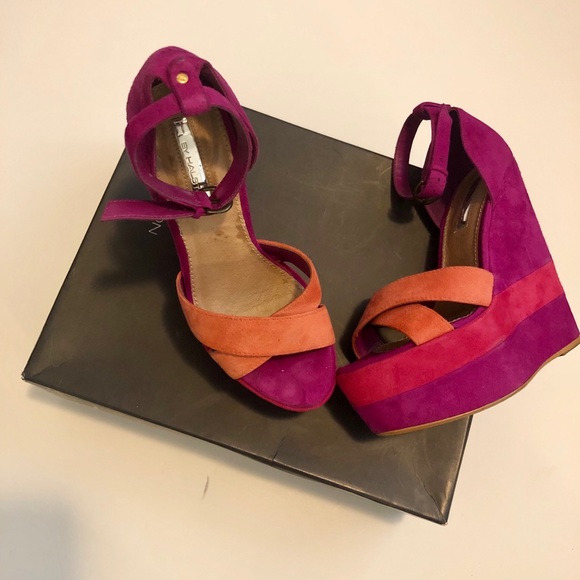 Magenta, pink & orange wedge heels - Picture 2 of 2